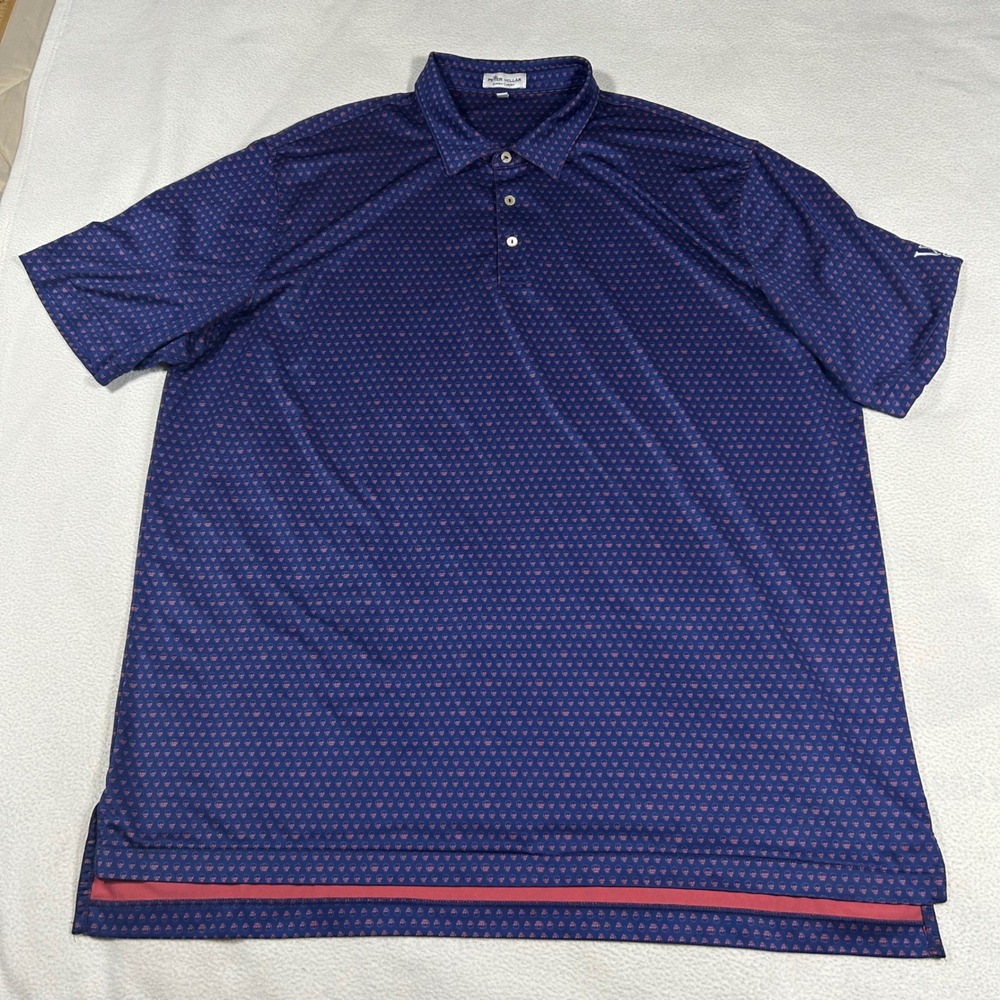 Peter Millar Summer Comfort Polo Mens XXL Blue Pink Skull Print Performance WC